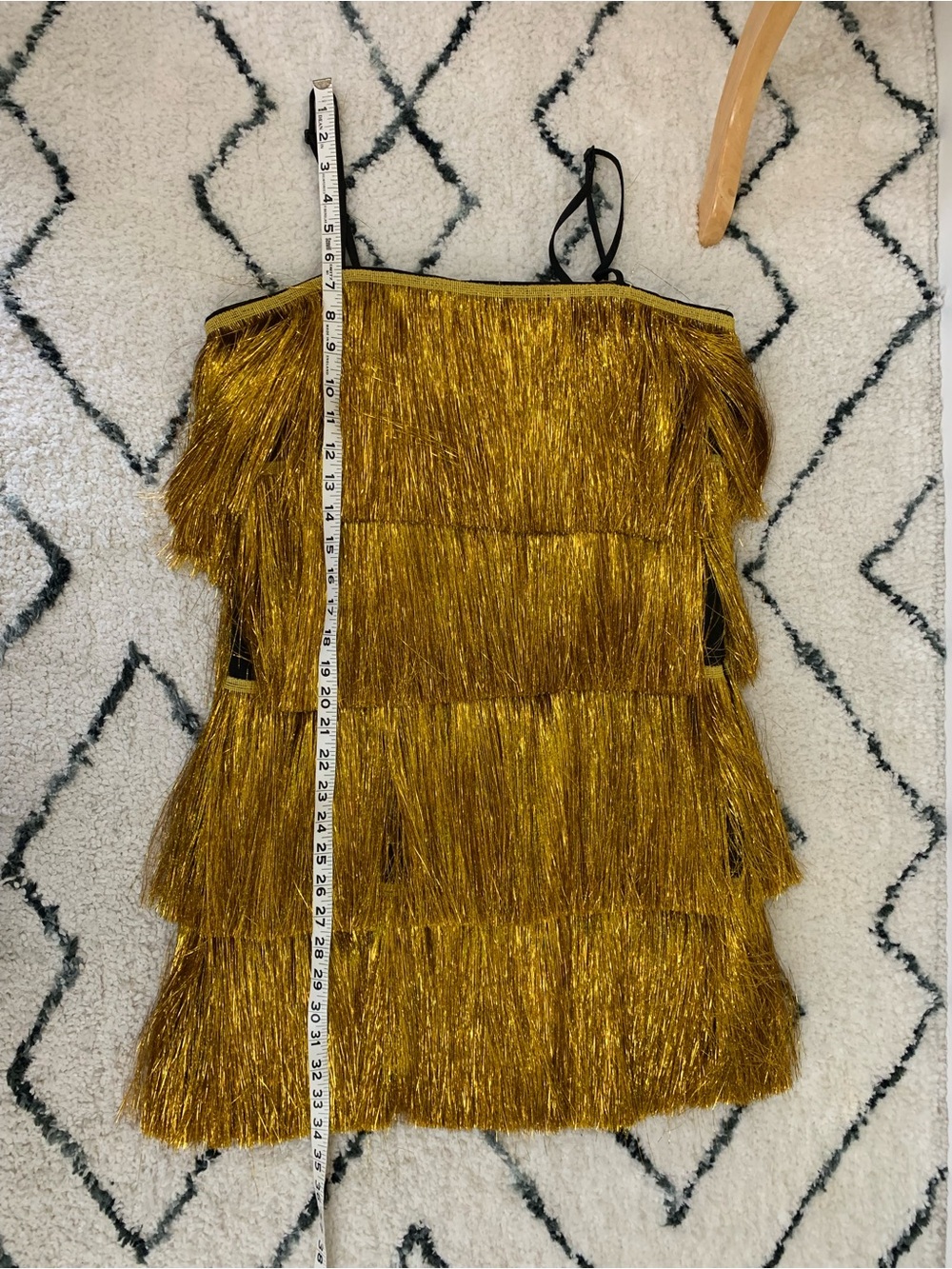 Nasty Gal Metallic Gold Tiered Fringe Tinsel Mini Dress Flapper Disco - Picture 7 of 9